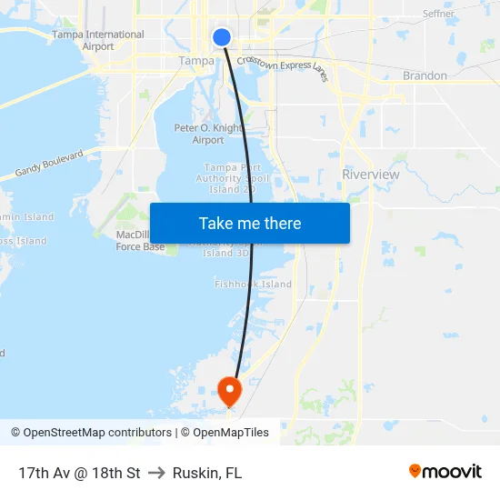 17th Av @ 18th St to Ruskin, FL map
