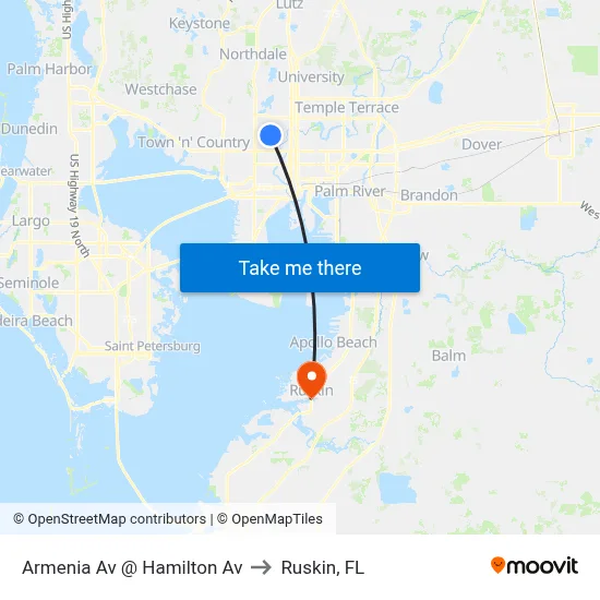 Armenia Av @ Hamilton Av to Ruskin, FL map