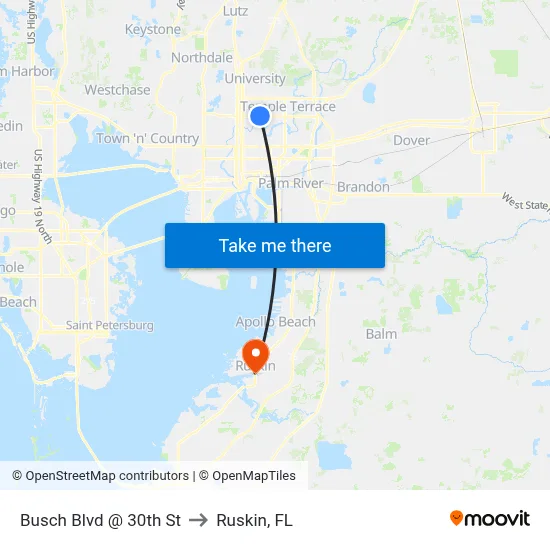 Busch Blvd @ 30th St to Ruskin, FL map