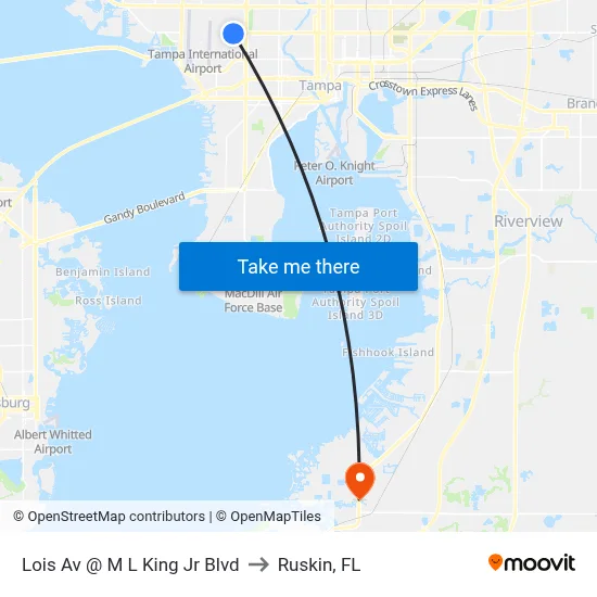 Lois Av @ M L King Jr Blvd to Ruskin, FL map