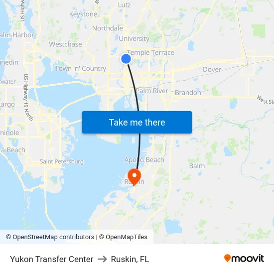 Yukon Transfer Center to Ruskin, FL map