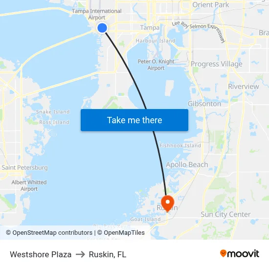 Westshore Plaza to Ruskin, FL map