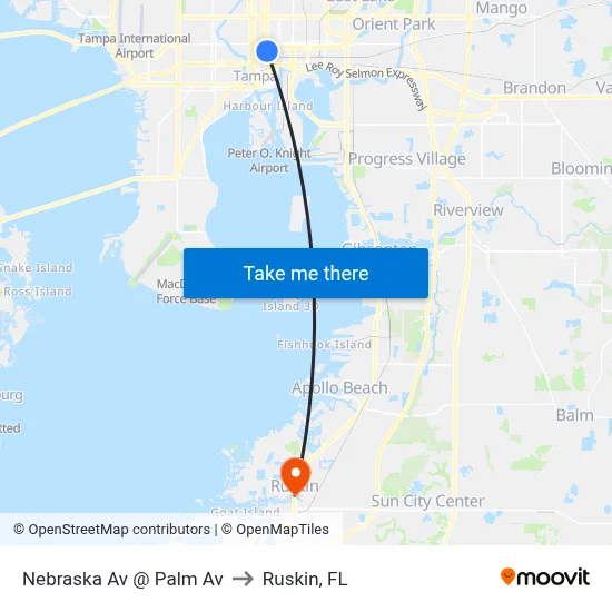 Nebraska Av @ Palm Av to Ruskin, FL map