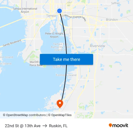22nd St @ 13th Ave to Ruskin, FL map