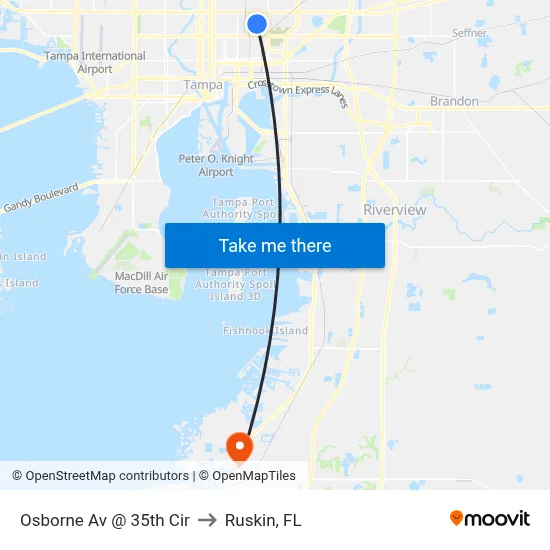 Osborne Av @ 35th Cir to Ruskin, FL map