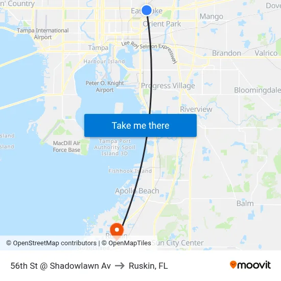 56th St @ Shadowlawn Av to Ruskin, FL map