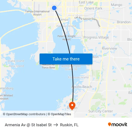 Armenia Av @ St Isabel St to Ruskin, FL map