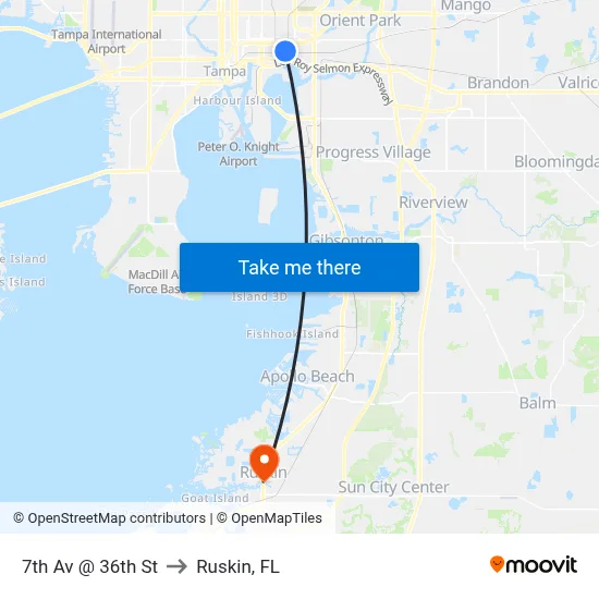 7th Av @ 36th St to Ruskin, FL map