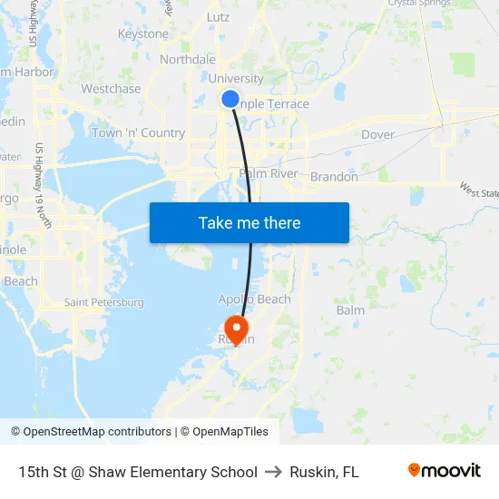 15th St @ Shaw Elementary School to Ruskin, FL map