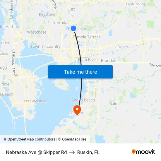 Nebraska Ave @ Skipper Rd to Ruskin, FL map