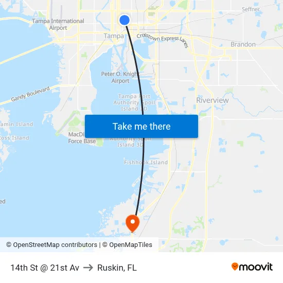 14th St @ 21st Av to Ruskin, FL map