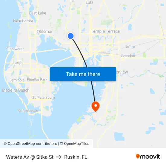 Waters Av @ Sitka St to Ruskin, FL map