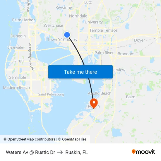 Waters Av @ Rustic Dr to Ruskin, FL map