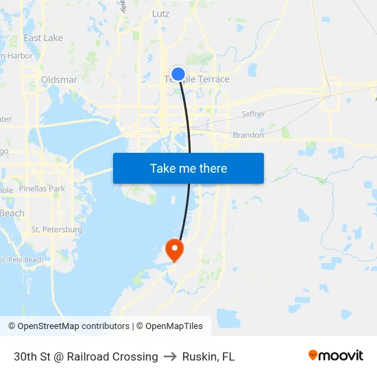 30th St @ Railroad Crossing to Ruskin, FL map