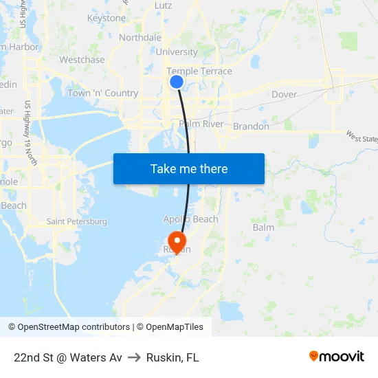 22nd St @ Waters Av to Ruskin, FL map