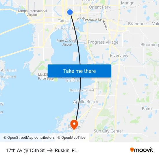 17th Av @ 15th St to Ruskin, FL map