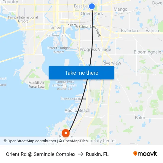 Orient Rd @ Seminole Complex to Ruskin, FL map