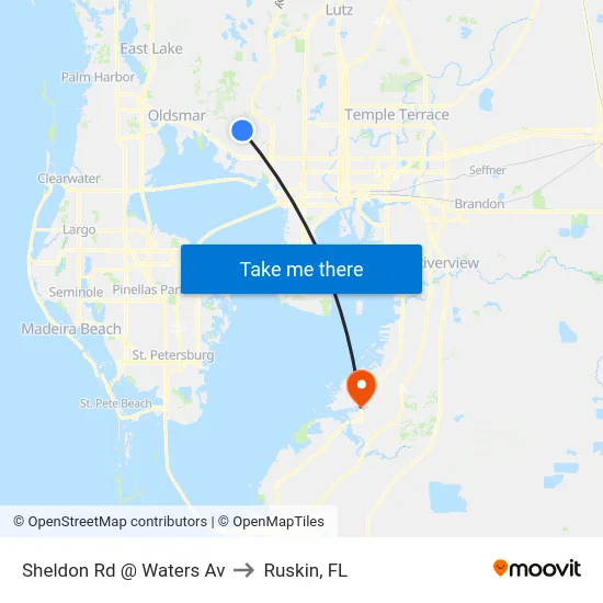 Sheldon Rd @ Waters Av to Ruskin, FL map