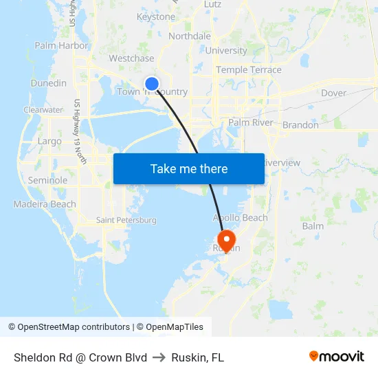 Sheldon Rd @ Crown Blvd to Ruskin, FL map