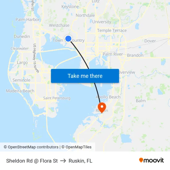 Sheldon Rd @ Flora St to Ruskin, FL map