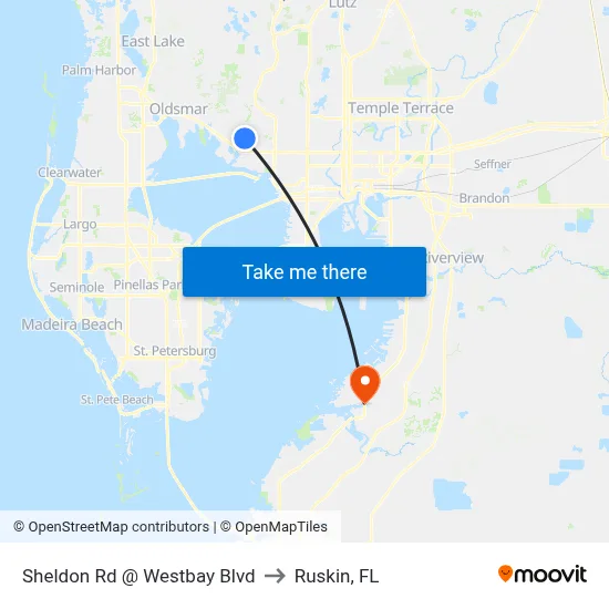 Sheldon Rd @ Westbay Blvd to Ruskin, FL map