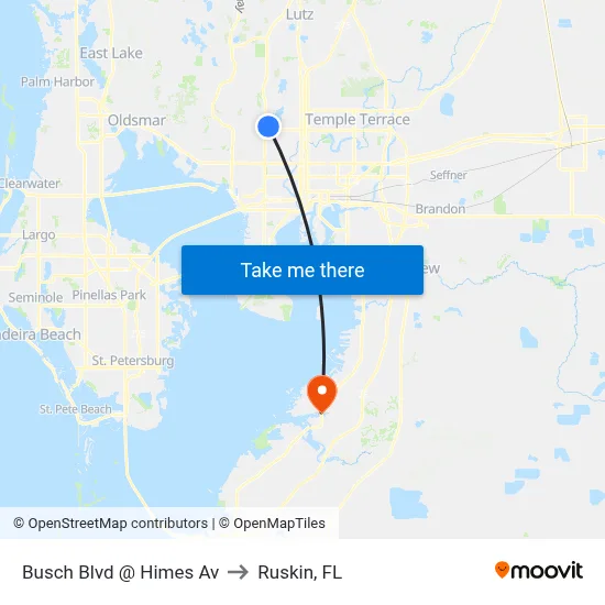 Busch Blvd @ Himes Av to Ruskin, FL map