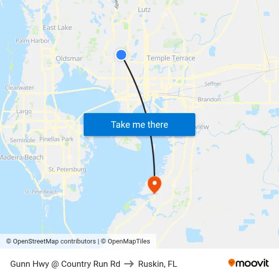 Gunn Hwy @ Country Run Rd to Ruskin, FL map