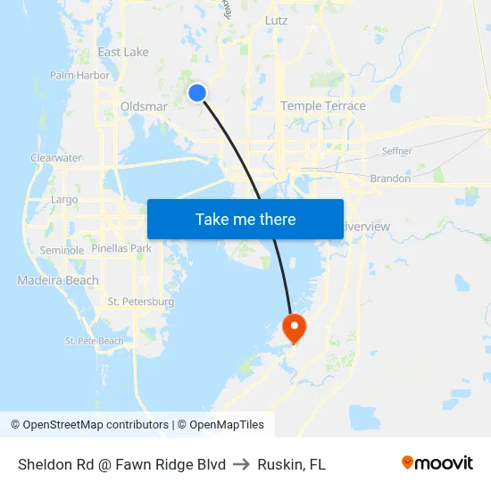Sheldon Rd @ Fawn Ridge Blvd to Ruskin, FL map