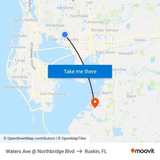 Waters Ave @ Northbridge Blvd to Ruskin, FL map