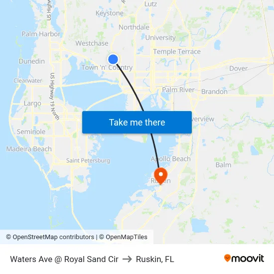 Waters Ave @ Royal Sand Cir to Ruskin, FL map