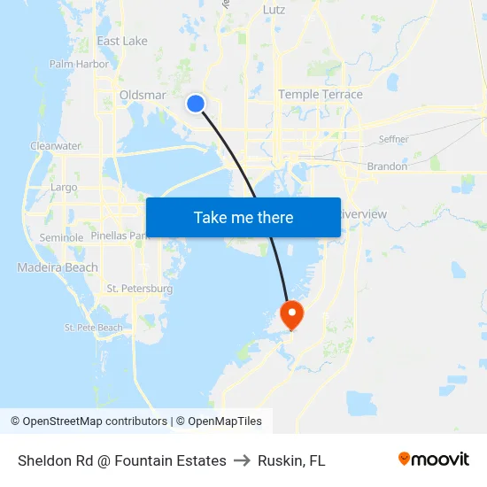 Sheldon Rd @ Fountain Estates to Ruskin, FL map