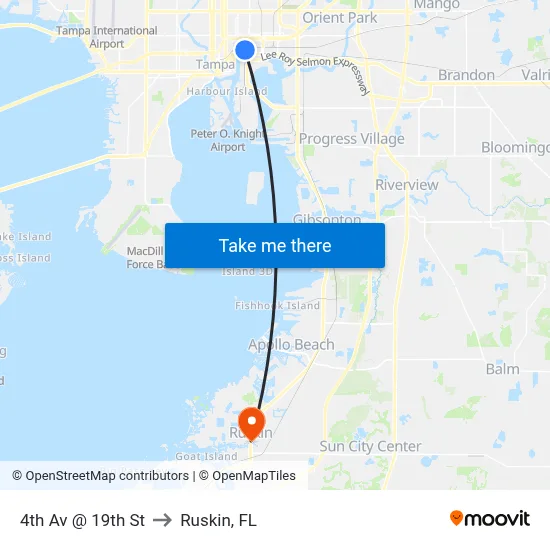 4th Av @ 19th St to Ruskin, FL map