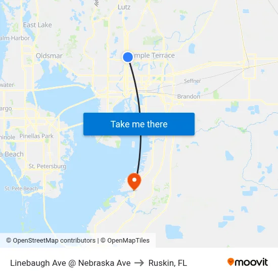 Linebaugh Ave @ Nebraska Ave to Ruskin, FL map