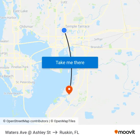 Waters Ave @ Ashley St to Ruskin, FL map