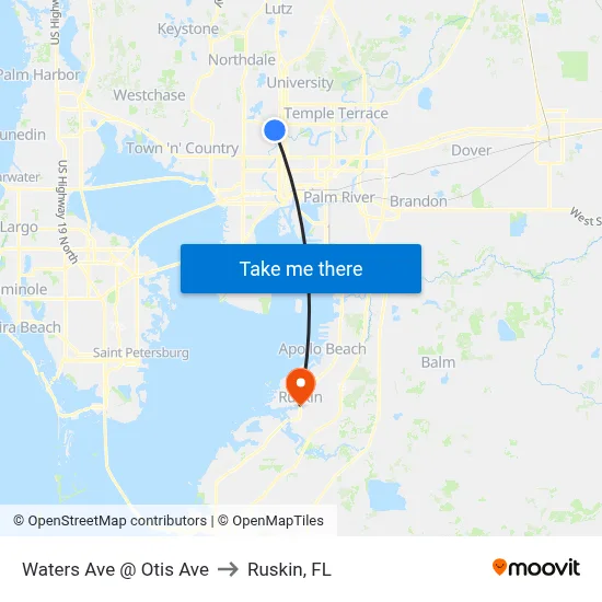 Waters Ave @ Otis Ave to Ruskin, FL map