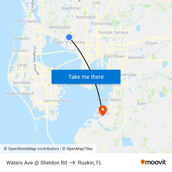 Waters Ave @ Sheldon Rd to Ruskin, FL map