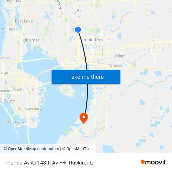 Florida Av @ 148th Av to Ruskin, FL map