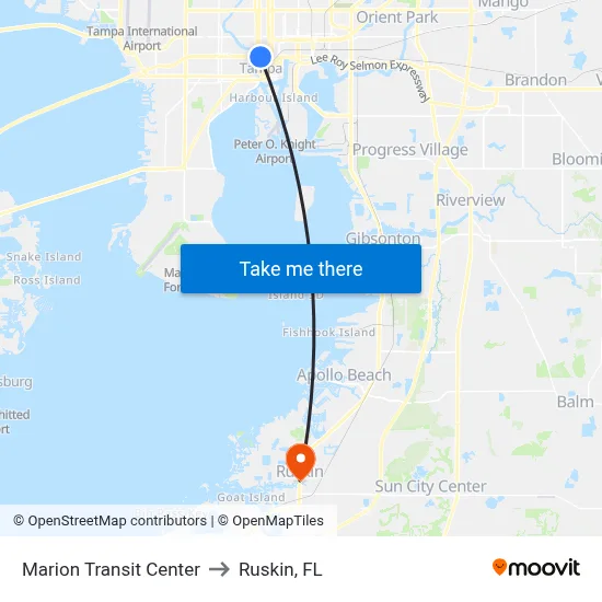 Marion Transit Center to Ruskin, FL map
