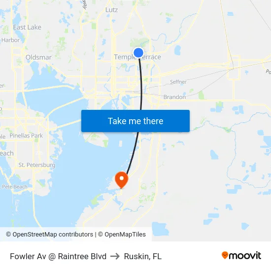 Fowler Av @ Raintree Blvd to Ruskin, FL map
