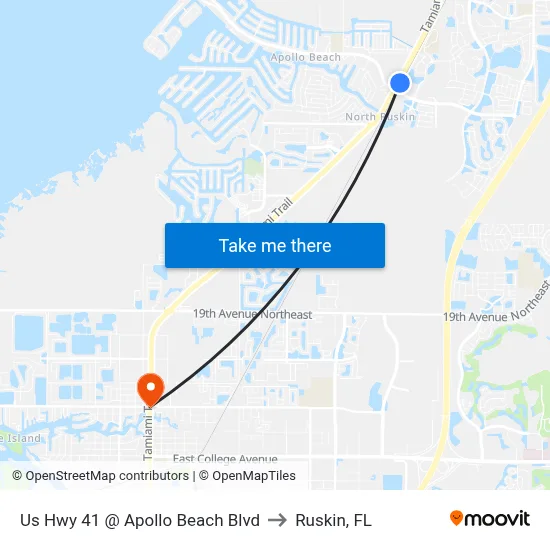 Us Hwy 41 @ Apollo Beach Blvd to Ruskin, FL map
