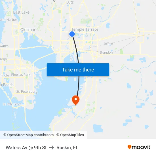 Waters Av @ 9th St to Ruskin, FL map
