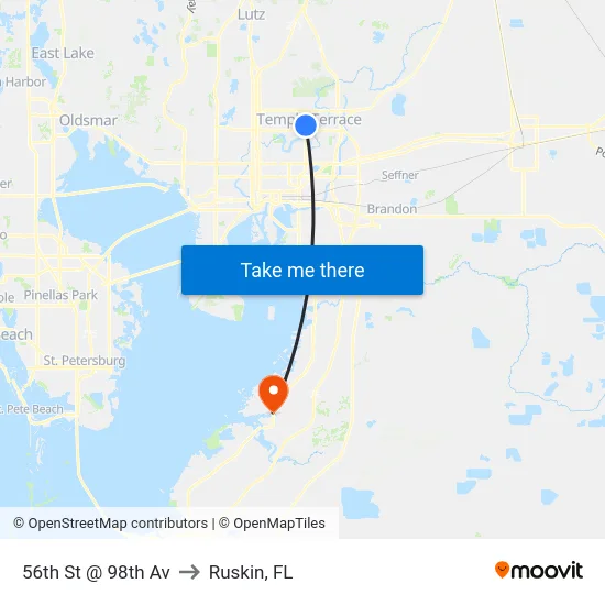 56th St @ 98th Av to Ruskin, FL map