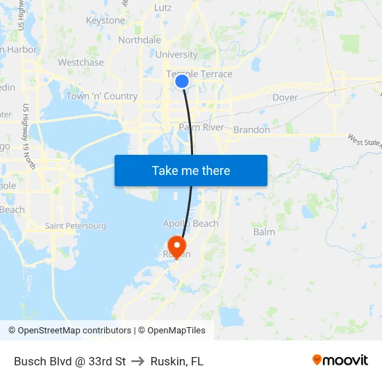 Busch Blvd @ 33rd St to Ruskin, FL map