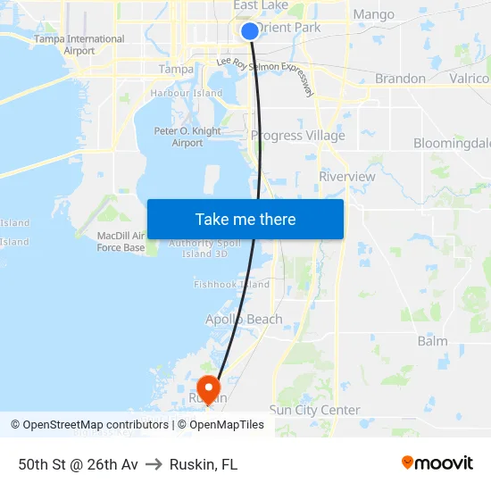 50th St @ 26th Av to Ruskin, FL map