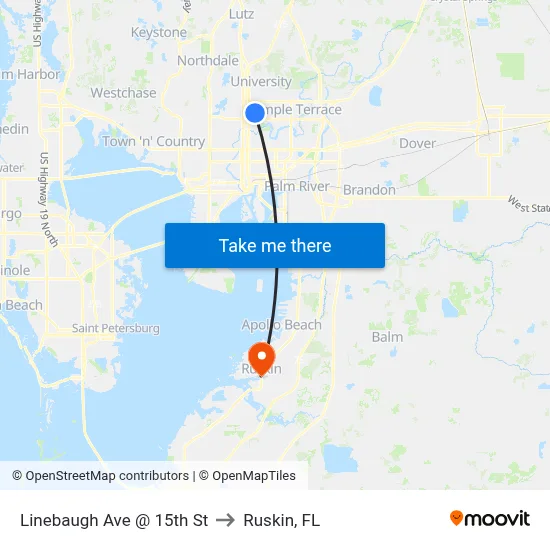 Linebaugh Ave @ 15th St to Ruskin, FL map