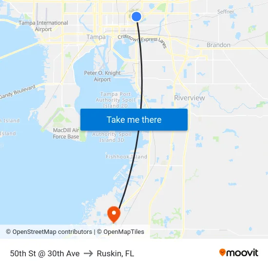 50th St @ 30th Ave to Ruskin, FL map