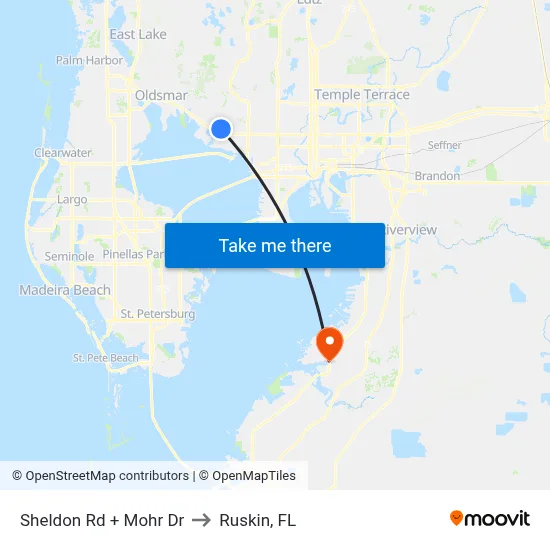 Sheldon Rd + Mohr Dr to Ruskin, FL map