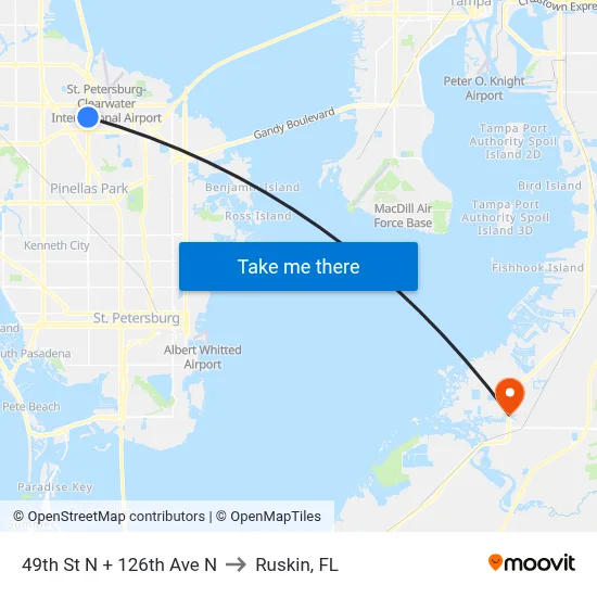 49th St N + 126th Ave N to Ruskin, FL map