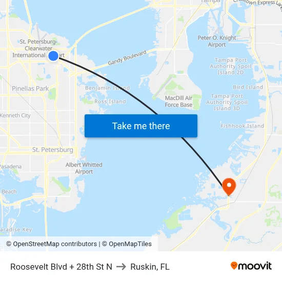 Roosevelt Blvd + 28th St N to Ruskin, FL map