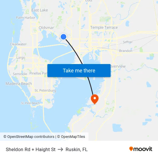 Sheldon Rd + Haight St to Ruskin, FL map